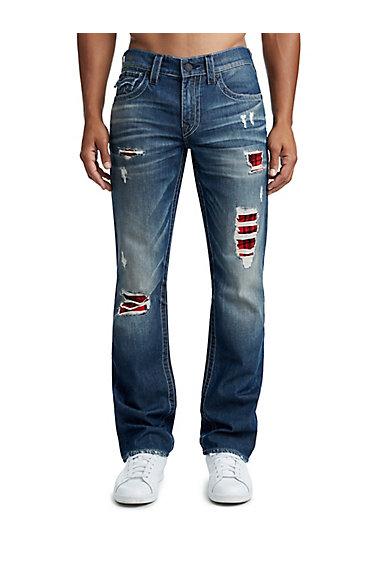 Men's Straight Fit Plaid Distressed Jean | Fggd School Yard Rips | Size 27 | True Religion
