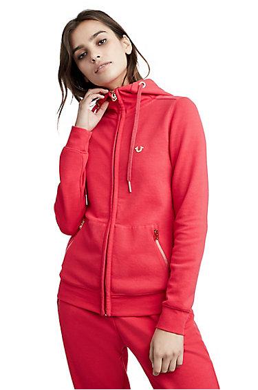 Womens Slim Zip Up Hoodie | White/dark Navy/red | Size X Small | True Religion