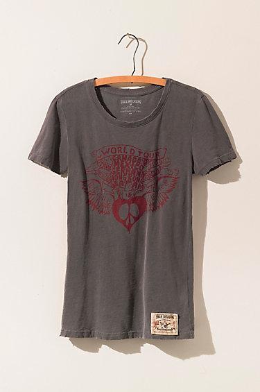 True Religion Heart Wings Crew Neck Womens Tee - Black