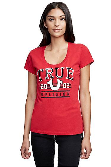 Women's Athletic True Horseshoe Scoop Neck Tee | Ruby Red | Size Xx Small | True Religion