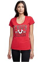 Women's Athletic True Horseshoe Scoop Neck Tee | Ruby Red | Size Xx Small | True Religion