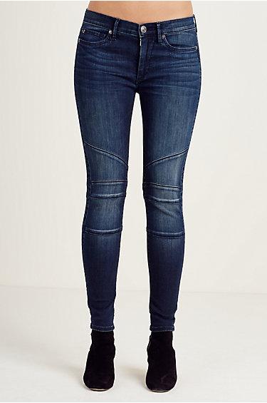 Halle Super Skinny Moto Cropped Womens Jean | Black Pearl | Size 25 | True Religion