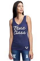 Women's True Class V Neck Rib Tank Top | Navy | Size Xx Small | True Religion