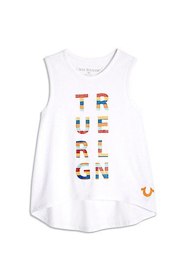 Kids Stripe Logo Tank Top | White | Size Small | True Religion