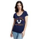 True Class Embroidered Womens V Neck Tee | Navy | Size Small | True Religion