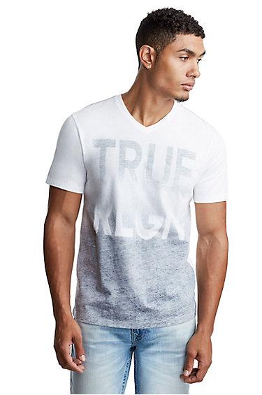 Double Ombre V Neck Mens Tee | White | Size X Small | True Religion
