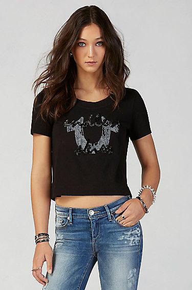 True Religion Endless Skies Cropped Womens Graphic Tee - Black