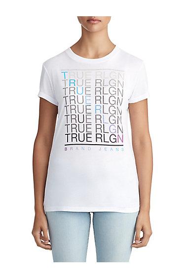 Womens Crystal Embellished Fade Graphic Tee | White | Size X Small | True Religion