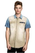 Mens Two Tone Western Denim Button Up Shirt | Fbq Upland | Size Small | True Religion
