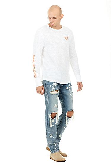 Mens Distorted Graphic Long Sleeve Shirt | White  | Size X Small | True Religion