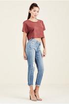 Cropped Boyfriend Womens Tee | Ox Blood  | Size X Small | True Religion