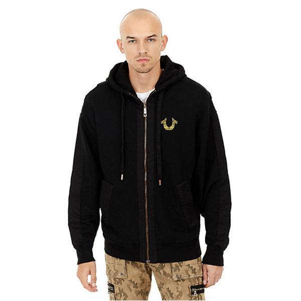 Mens Circuit Graphic Zip Up Hoodie | Black | Size Small | True Religion