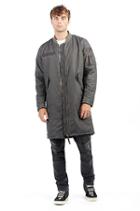 Padded Long Mens Bomber Jacket | Raven Grey | Size Small | True Religion