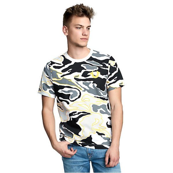 Mens Camo Buddha Puff Tee | Yellow | Size Small | True Religion