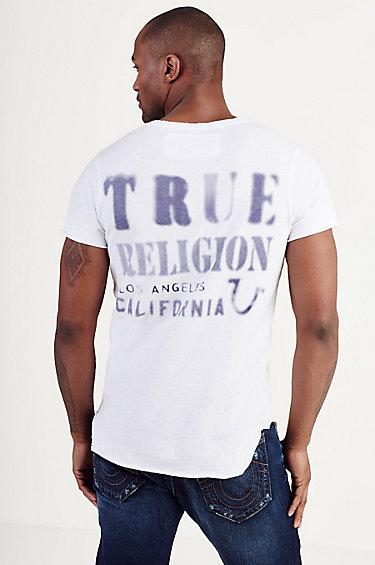 True Religion Printed Mens Vneck Tee - White