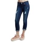 Women's Curvy Rolled Capri Jean | Eclipse W/ Destroy | Size 27 | True Religion