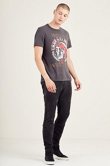 Slim Cuffed Moto Mens Sweatpants | Black | Size Medium | True Religion