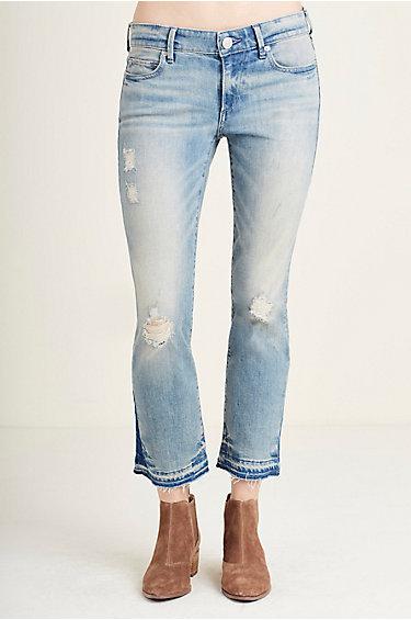 Cora Straight Crop Womens Jean | Blue Dream Destroyed | Size 23 | True Religion