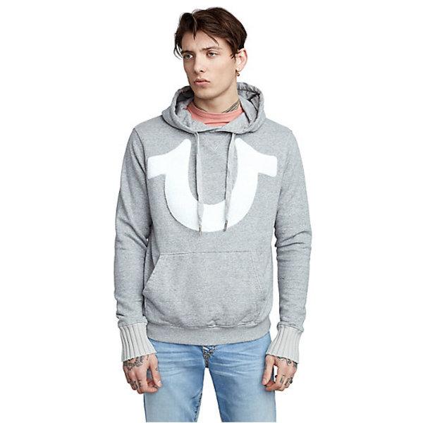 Horseshoe Mens Pullover Hoodie | Grey Marl | Size Large | True Religion