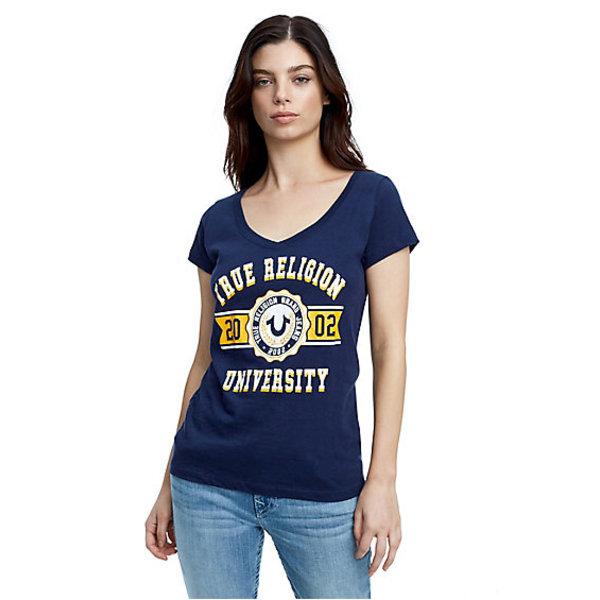Women's Tr University Rounded V Tee | Navy | Size Small | True Religion