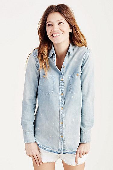 Utility Denim Womens Shirt | Indigo | Size Small | True Religion