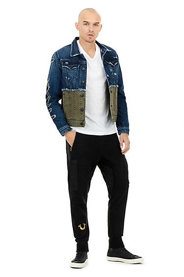 Mens Two Tone Graffiti Danny Denim Jacket | Street Canvas | Size Small | True Religion