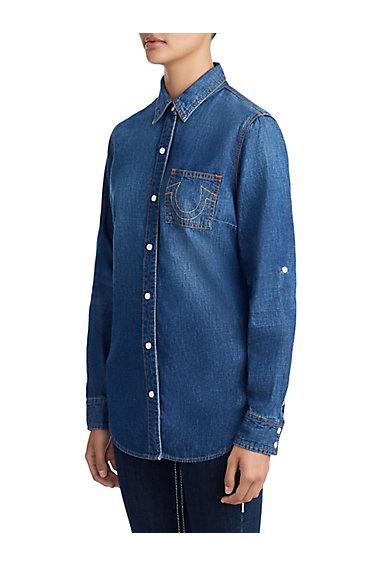 Womens Boyfriend Denim Shirt | Indigo Dream | Size X Small | True Religion