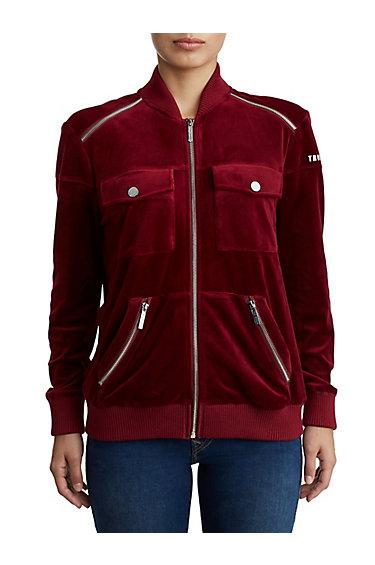 Womens Tr Zip Up Bomber Jacket | Burgundy | Size X Small | True Religion