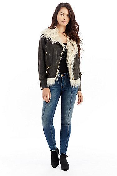 Faux Fur Womens Moto Jacket | Muse Dark Brown | Size X Small | True Religion