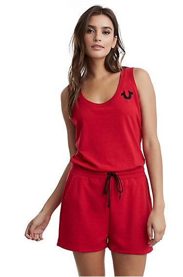 Women's Horseshoe Active Romper | Ruby Red | Size X Small | True Religion