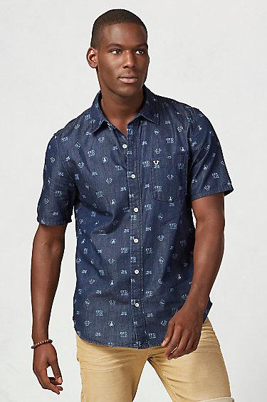 True Religion Monogram Print Shirt - Navy
