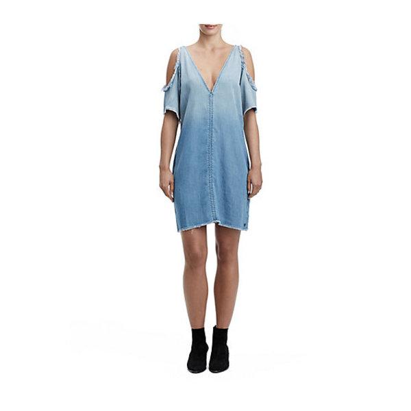 Womens Open Shoulder Denim Dress | Navy | Size X Small | True Religion