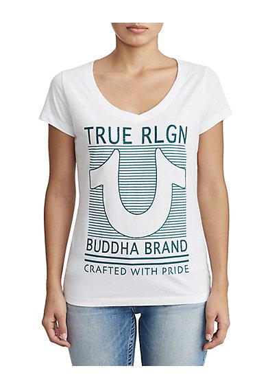 Women's Lined Horseshoe Rounded V Tee | White | Size Xx Small | True Religion