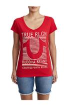 Women's Lined Horseshoe Rounded V Tee | Ruby Red | Size Xx Small | True Religion