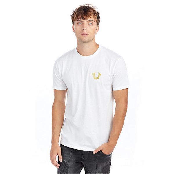 Metallic Gold Buddha Puff Mens Tee | Optic White | Size Small | True Religion