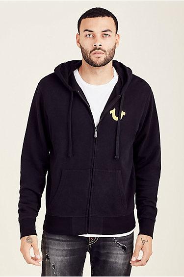 Classic Gold Logo Zip Mens Hoodie | Black | Size Small | True Religion