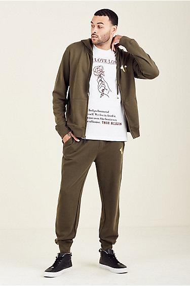 Metallic Double Puff Cuffed Mens Sweatpant | Military Green  | Size Small | True Religion
