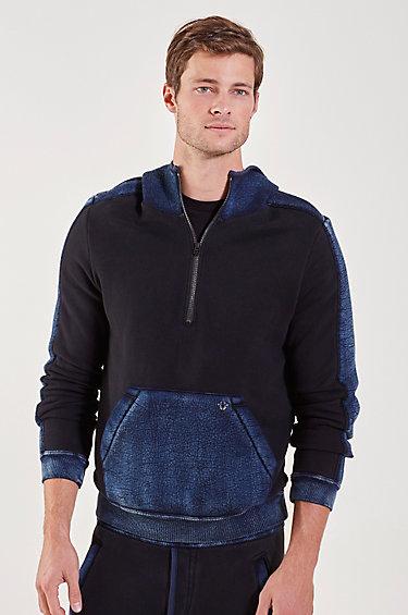 True Religion Contrat Panel Pullover Mens Hoodie - Navy