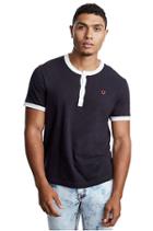 Men's Contrast Henley Tee | Black/white | Size X Small | True Religion