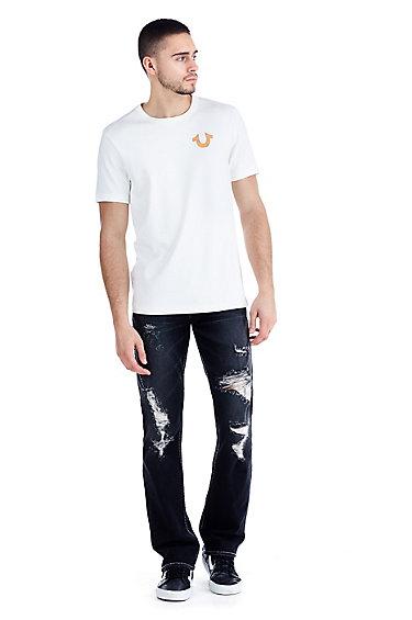 Mens Metallic Puff Print Logo Tee | White  | Size Medium | True Religion