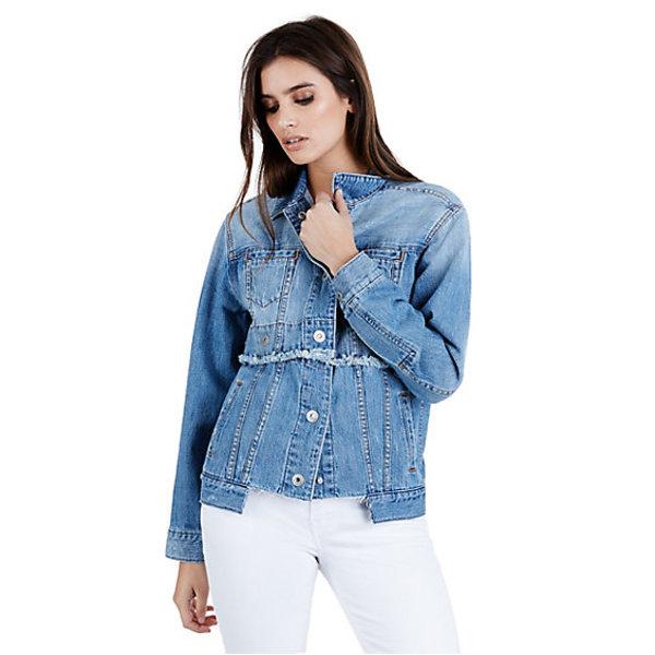 Trucker Jacket Grommet Snap Womens Jacket | Derby Blue | Size Small | True Religion