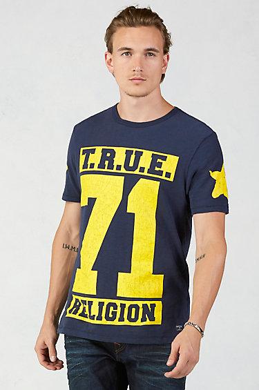 True Religion True 71 Stars Print Mens T-shirt - Rugby Blue