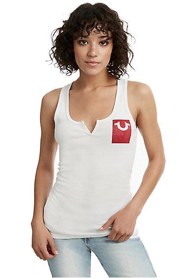 Women's Modern Tr Notched Rib Tank Top | White | Size Xx Small | True Religion