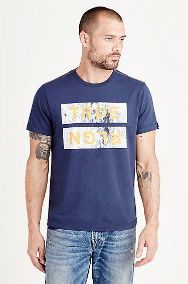 Distressed Graphic Mens Tee | Navy | Size Medium | True Religion
