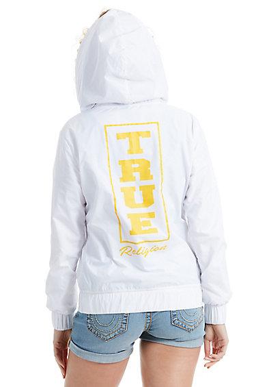 Nylon Half Zip Womens Hoodie | White | Size X Small | True Religion