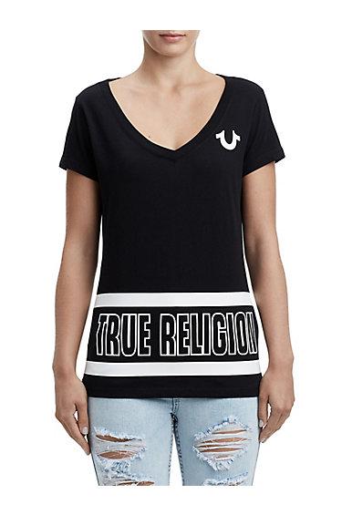 Women's Stripe Big Buddha Tee | Black | Size X Small | True Religion