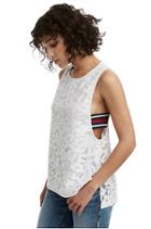Womens Lace Muscle Tank Top | White | Size X Small | True Religion