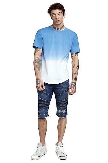 Mens Moto Geno Slim Short | Worn Fragment Indigo | Size 28 | True Religion
