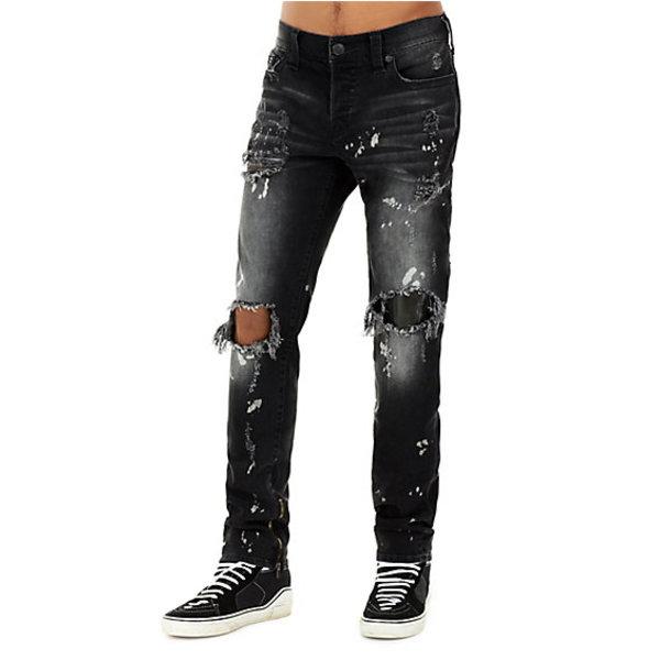 Mens Bleach Splatter Destroyed Rocco Skinny Jean | Dark Cyber Rebel | Size 29 | True Religion