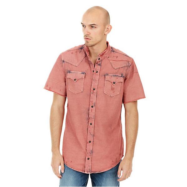 Mens Distressed Western Button Up Shirt | Space Mauve | Size Medium | True Religion